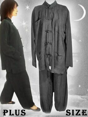 Plus Size Black Pant Suit, Original Tang Kung Fu, Martial Arts Vintage